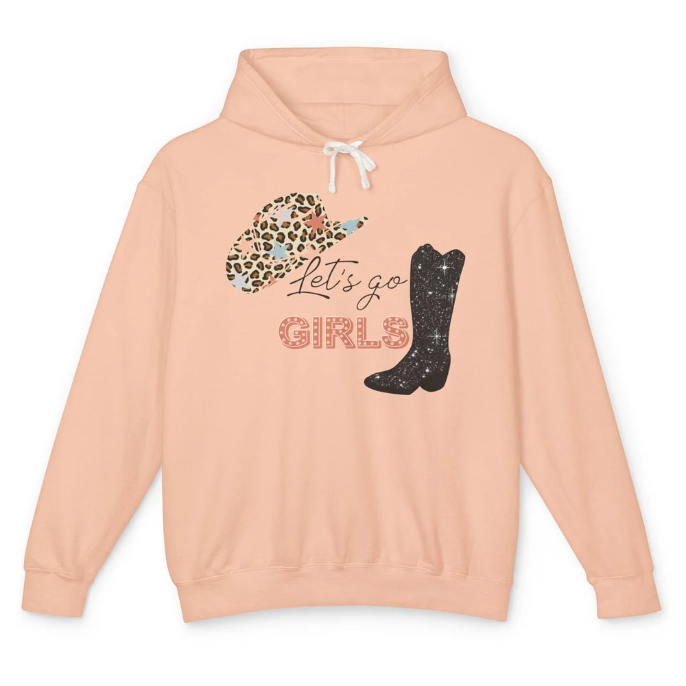 Retro Leopard Cowboy Boots Let's Go Girls Western Cowgirls Unisex Lightweight Hoodie