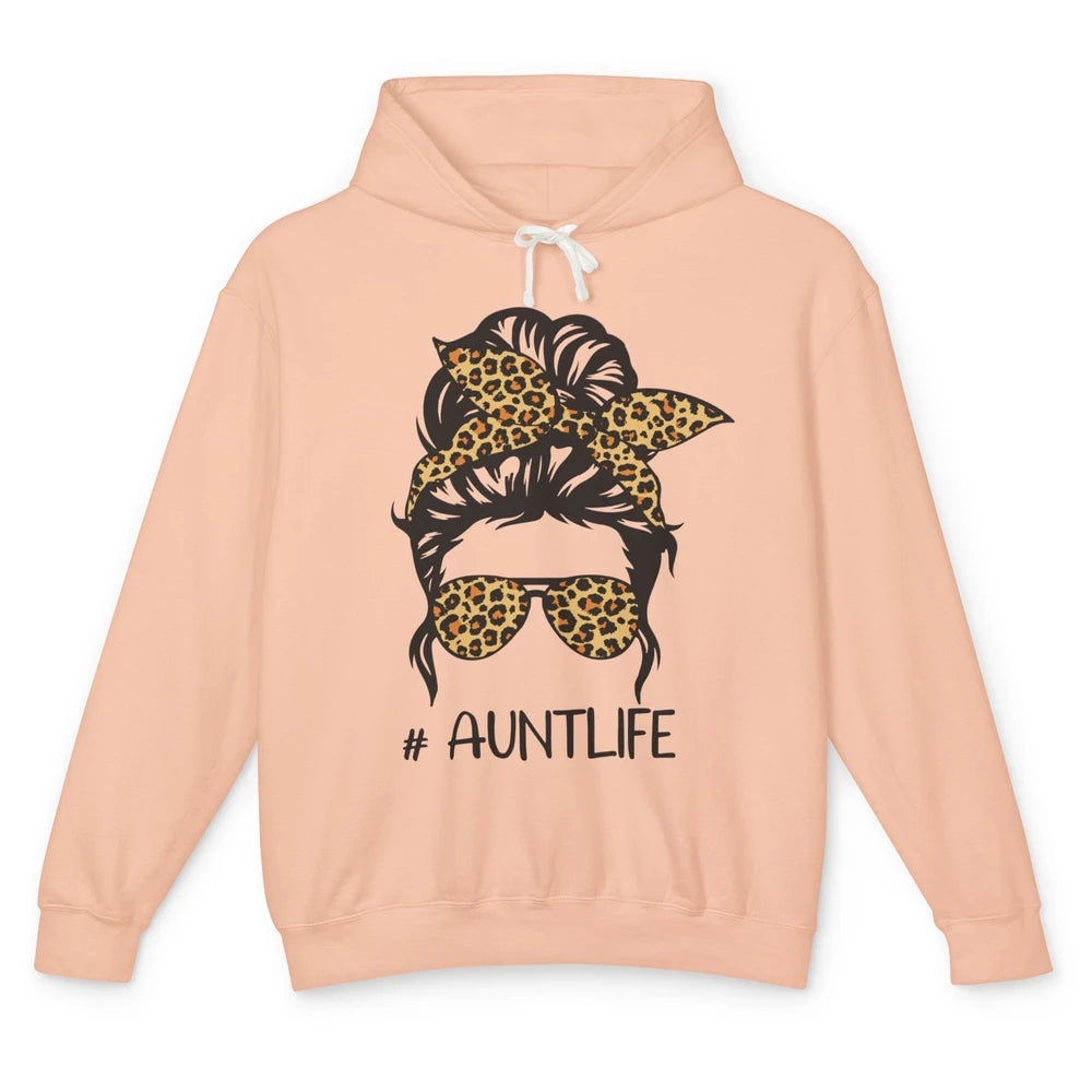 Aunt Life Messy Bun Hair Leopard Sunglasses Bandana Auntie Unisex Lightweight Hoodie