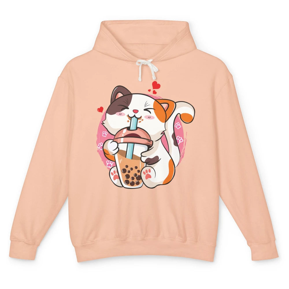 Boba Tea Cat Kawaii Cat Drink Milk Tea Kawaii Boba Cat Lover Unisex Lightweight Hoodie