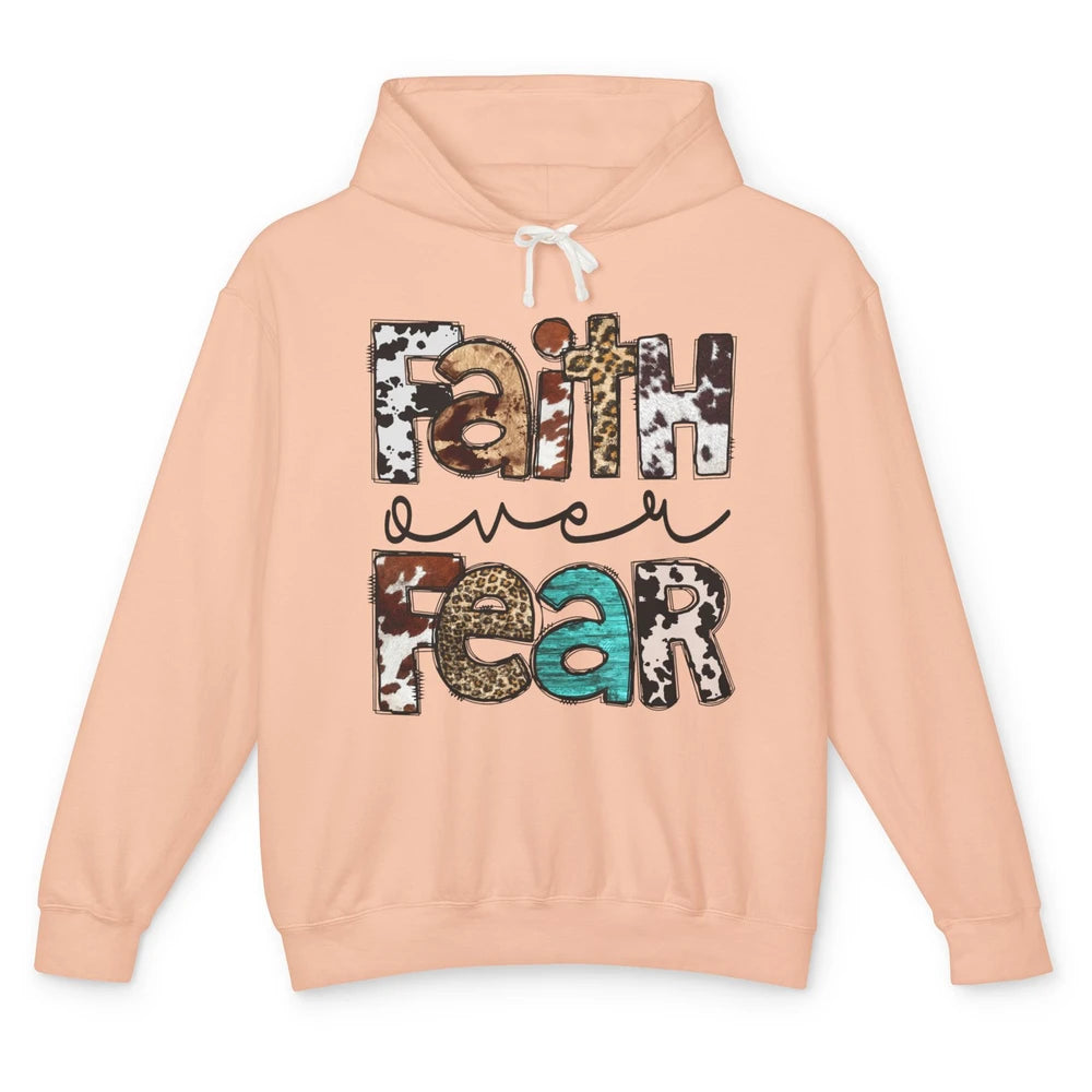 Leopard Faith Over Fear Cowboy Western Country Christian Unisex Lightweight Hoodie