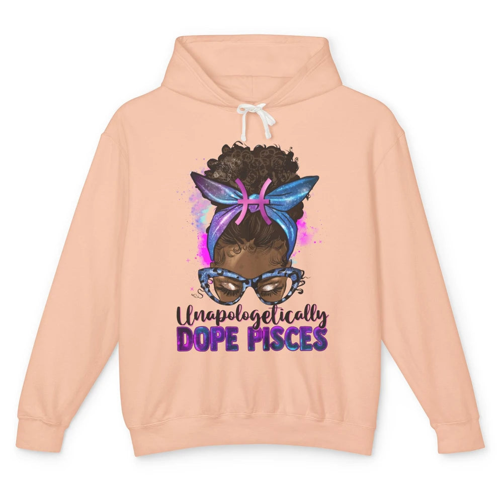 Unapologetically Dope Pisces Zodiac Leopard Afro Messy Bun Unisex Lightweight Hoodie