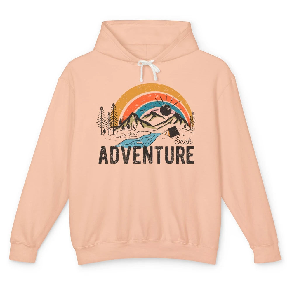 Vintage Mountain Sunrise Seek Adventure Camping Hiking Lover Unisex Lightweight Hoodie