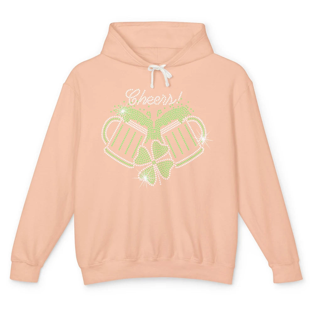 Cheers St Patrick's Day Drink Beer Bling Rhinestone Shamrock Unisex Lightweight Hoodie