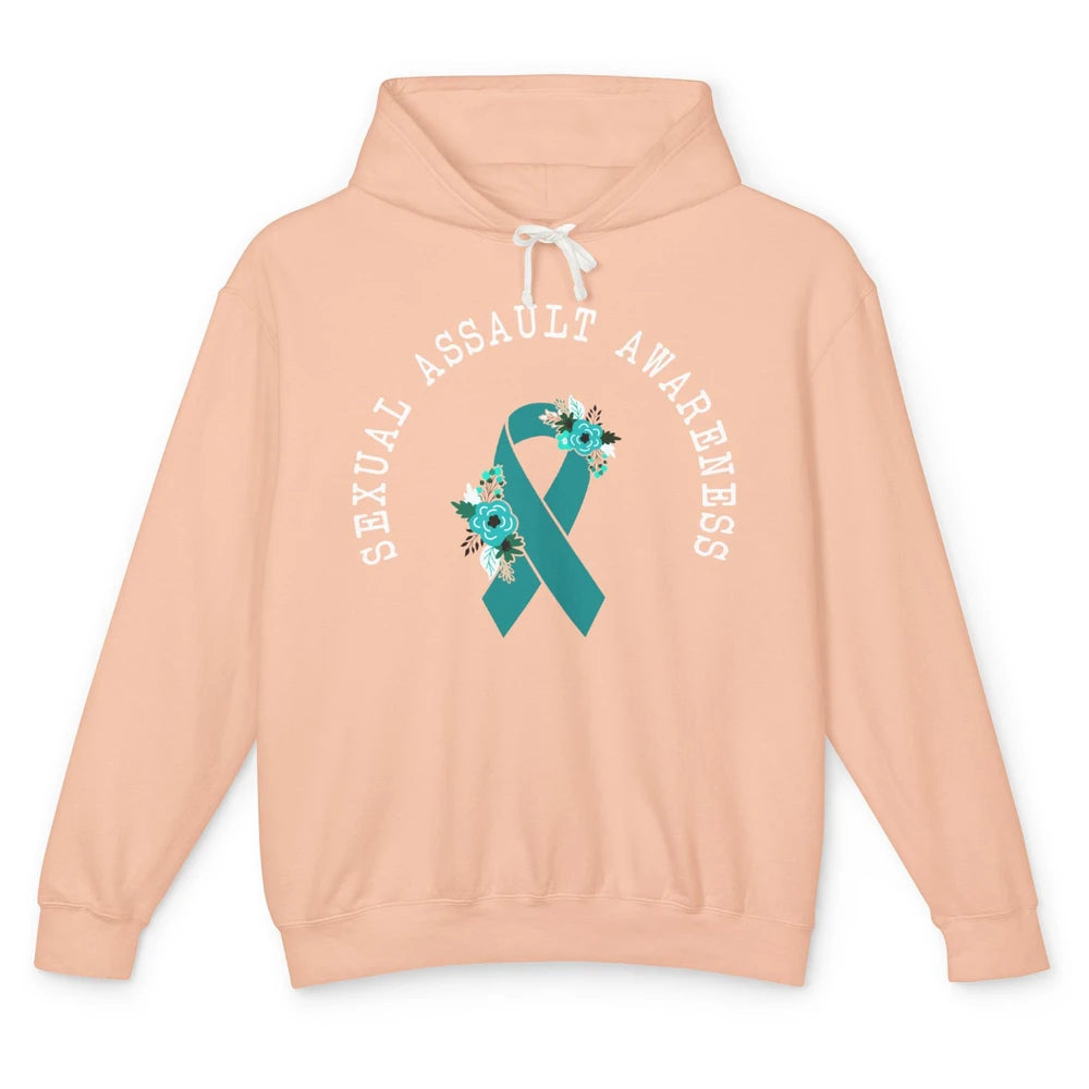 Sexual Assault Awareness Floral Teal Ribbon Awareness Gift Unisex Lightweight Hoodie