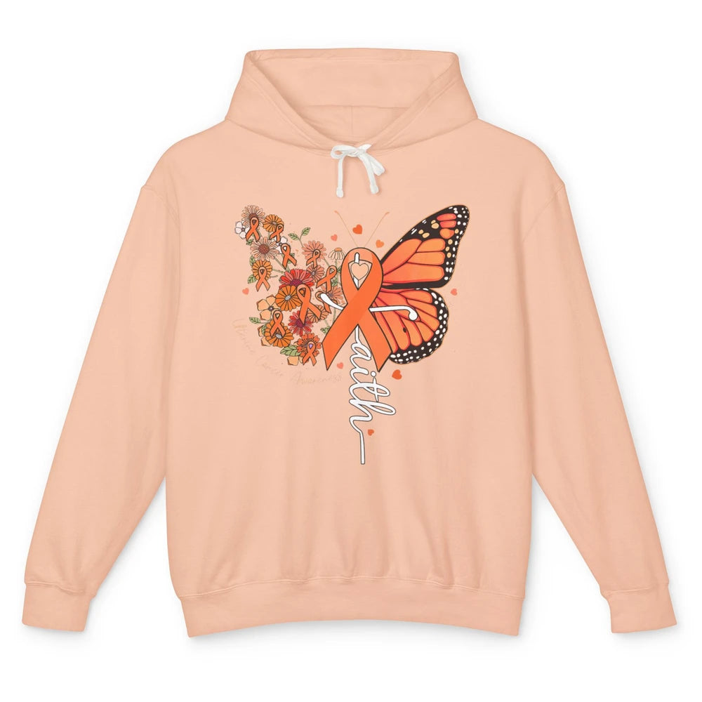 Peach Floral Butterfly Cross Faith Uterine Cancer Awareness Unisex Lightweight Hoodie