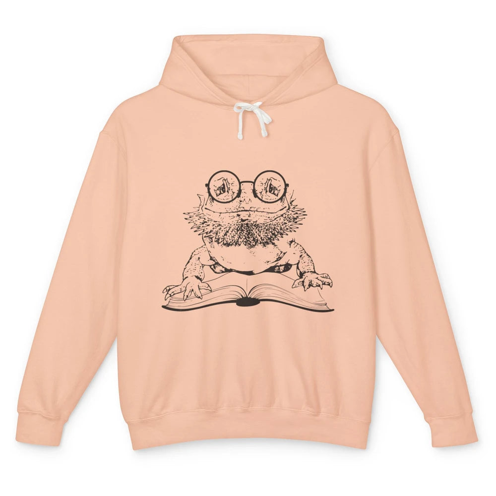 Bearded Dragon Glasses Reading Books Bookworm Funny Animal Unisex Lightweight Hoodie