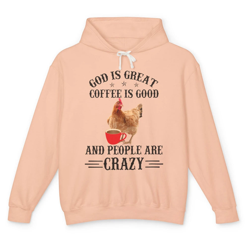 Funny Chicken Hen God Is Great Coffee Jesus Christian Faith Unisex Lightweight Hoodie