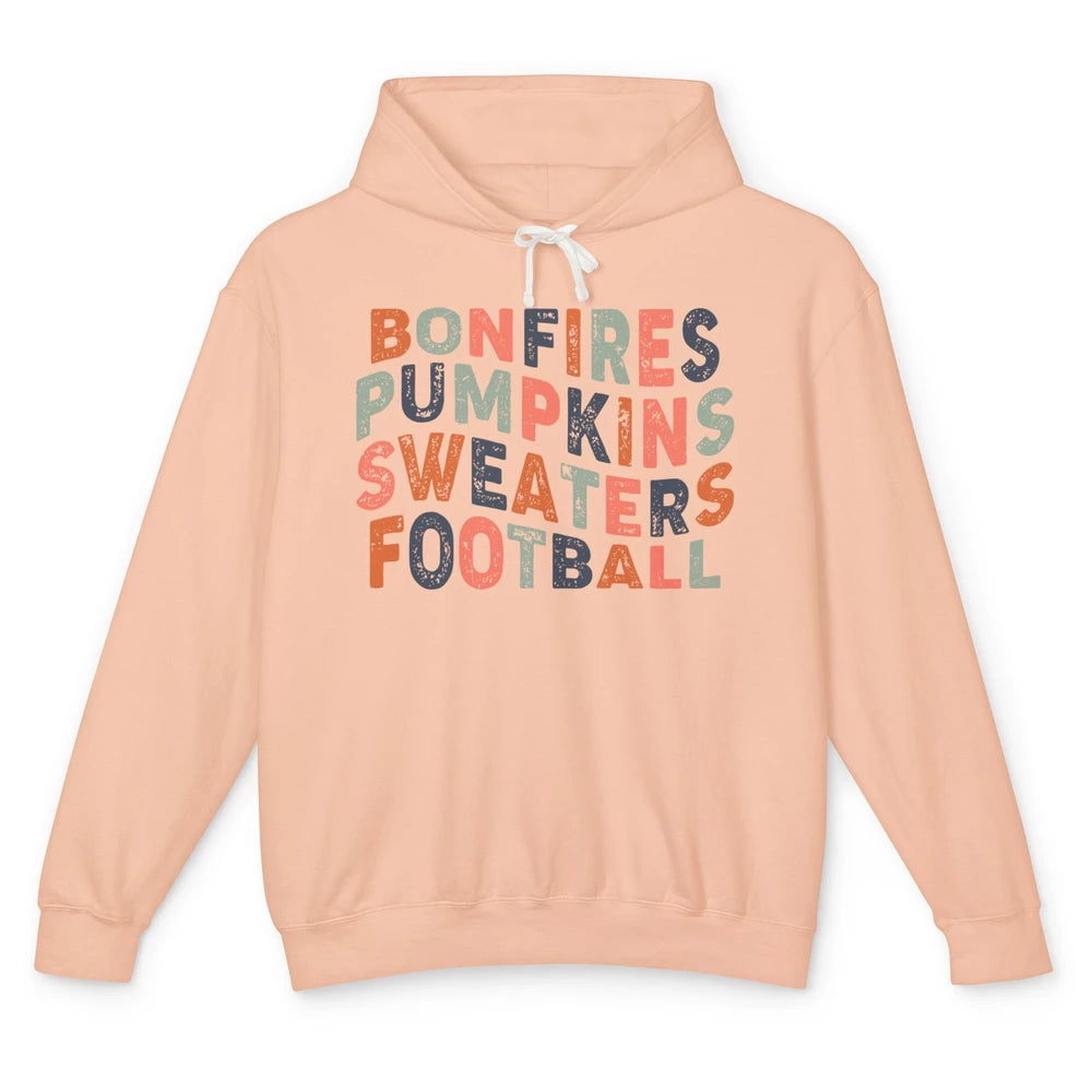 Retro Fall Bonfires Pumpkins Swaeaters Football Thanksgiving Unisex Lightweight Hoodie