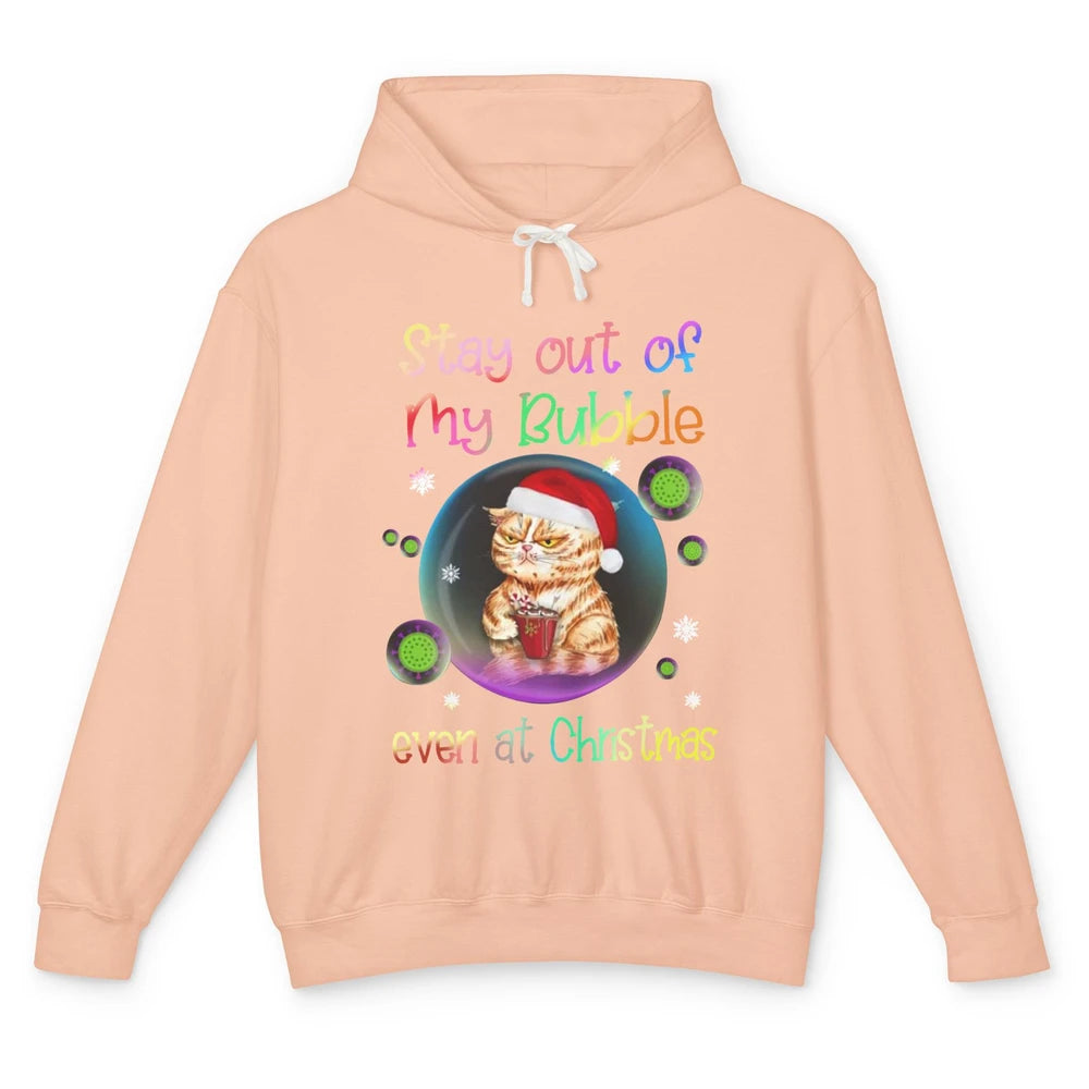 Funny Santa Cat Stay Out Of My Bubble Even At Christmas Unisex Lightweight Hoodie