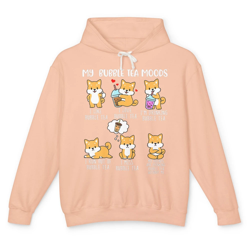 Funny Shiba Inu Bubble Tea Mood Dog Kawaii Cute Puppy Anime Unisex Lightweight Hoodie