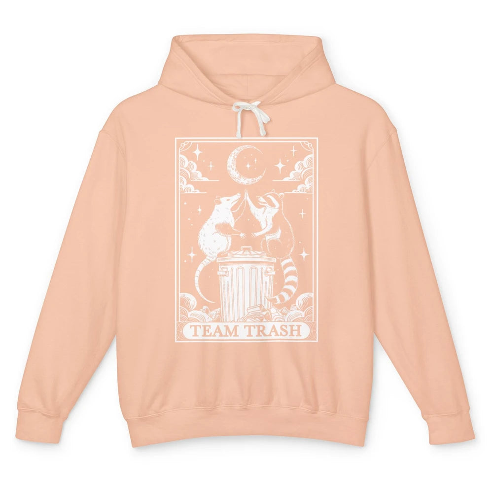 Tarot Card Vintage Team Trash Crescent Moon Opossum Panda Raccoon Gothic Trashy Sarcastic Unisex Lightweight Hoodie