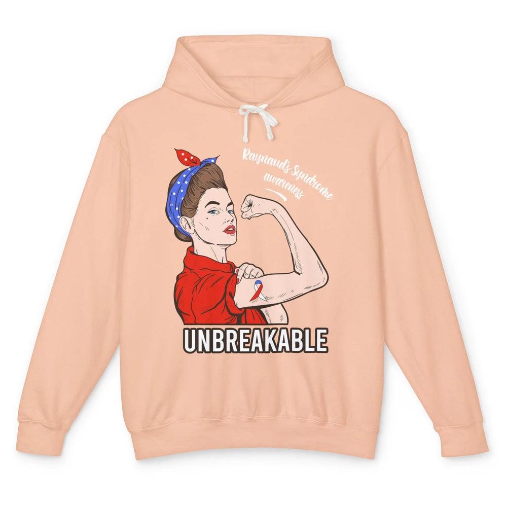 Raynaud's Syndrome Red Blue Ribbon Strong Woman Unbreakable Unisex Lightweight Hoodie