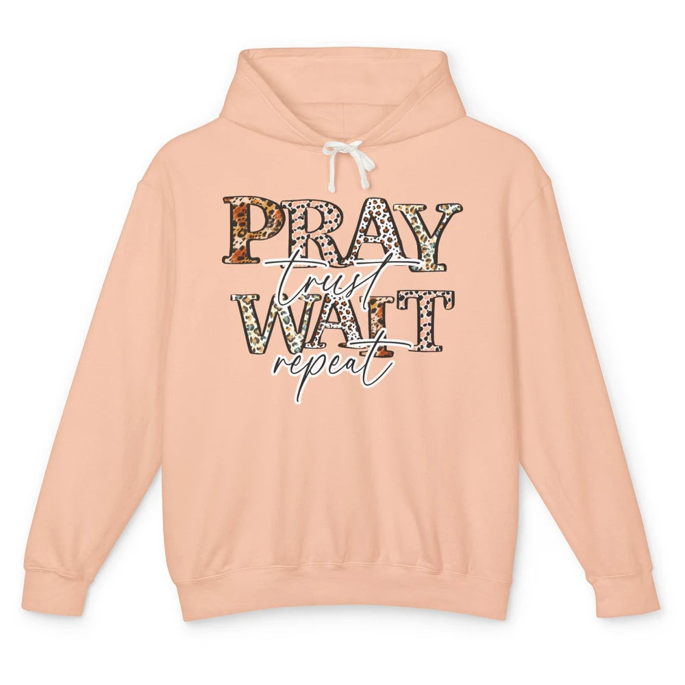 Leopard Pray Trust Wait Repeat Christian Faith Religious Unisex Lightweight Hoodie