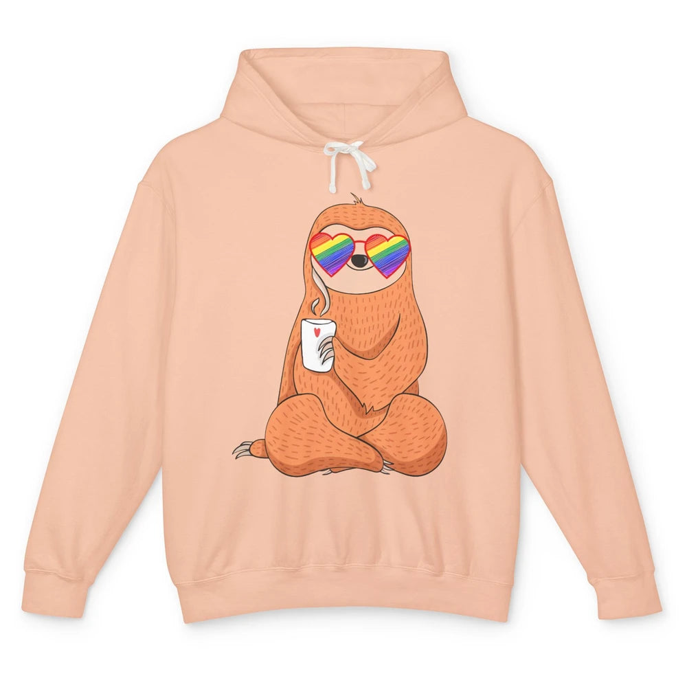 LGBT Gay Pride Month Chill Out Sloth Rainbow Sunglasses Unisex Lightweight Hoodie