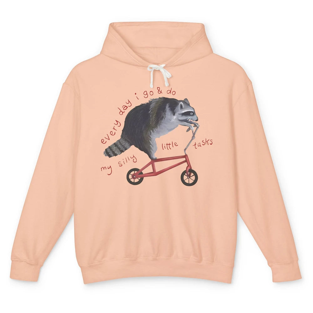 Funny Fat Raccoon Riding Bike I Do Silly Tasks Trashed Panda Unisex Lightweight Hoodie