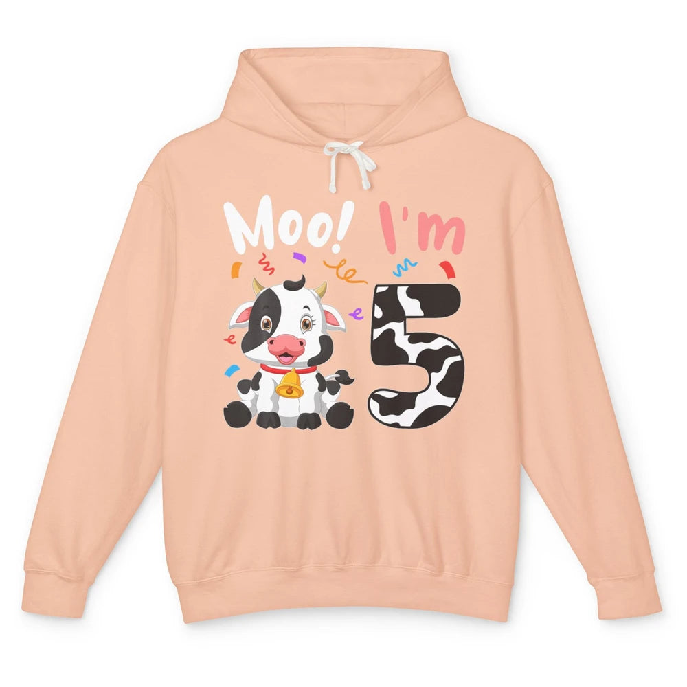 5th Birthday Moo Im 5 Cow Farm Animal Barnyard Family Party Unisex Lightweight Hoodie