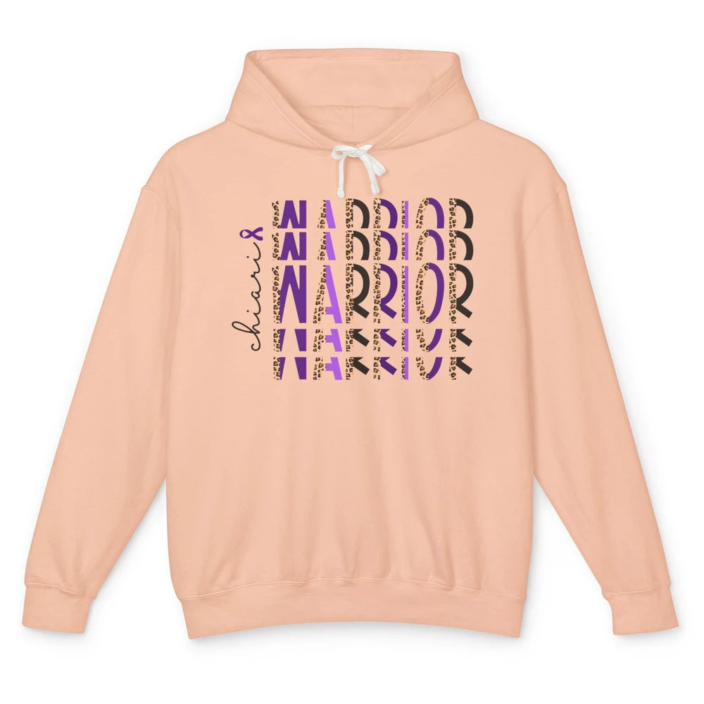 Chiari Warrior Leopard Purple Ribbon Chiari Awareness Month Unisex Lightweight Hoodie