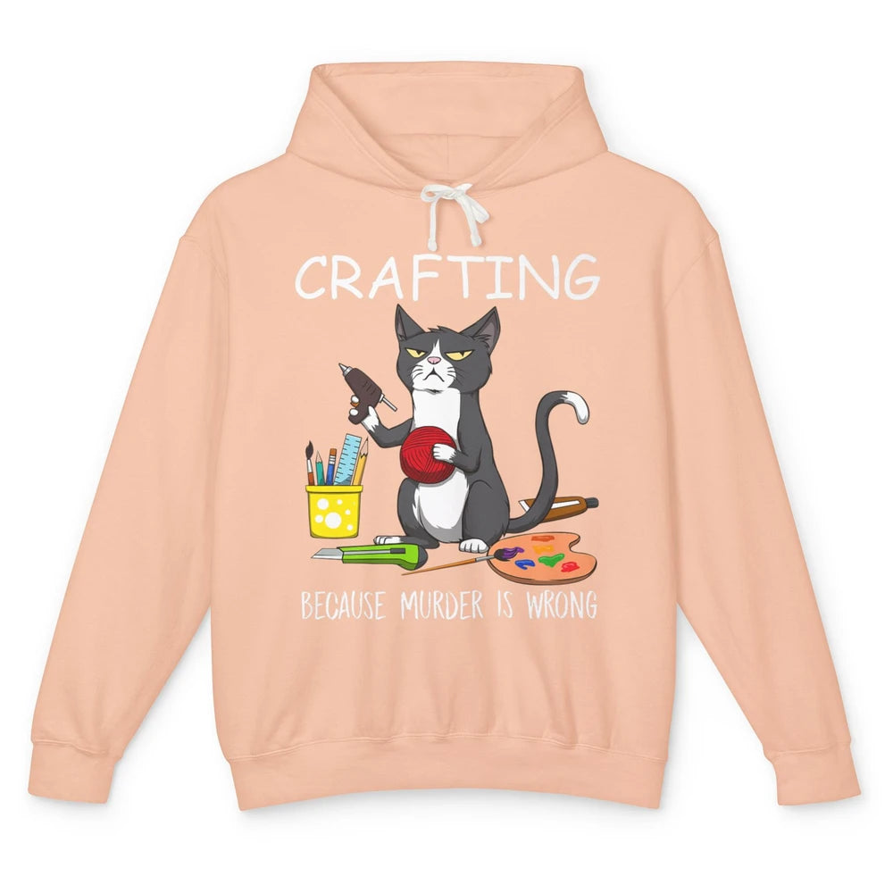 Funny Black Cat Crafting Because Murder Is Wrong Painter Unisex Lightweight Hoodie