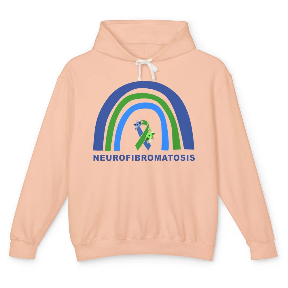 Neurofibromatosis Awareness Floral Green Blue Ribbon Rainbow Unisex Lightweight Hoodie