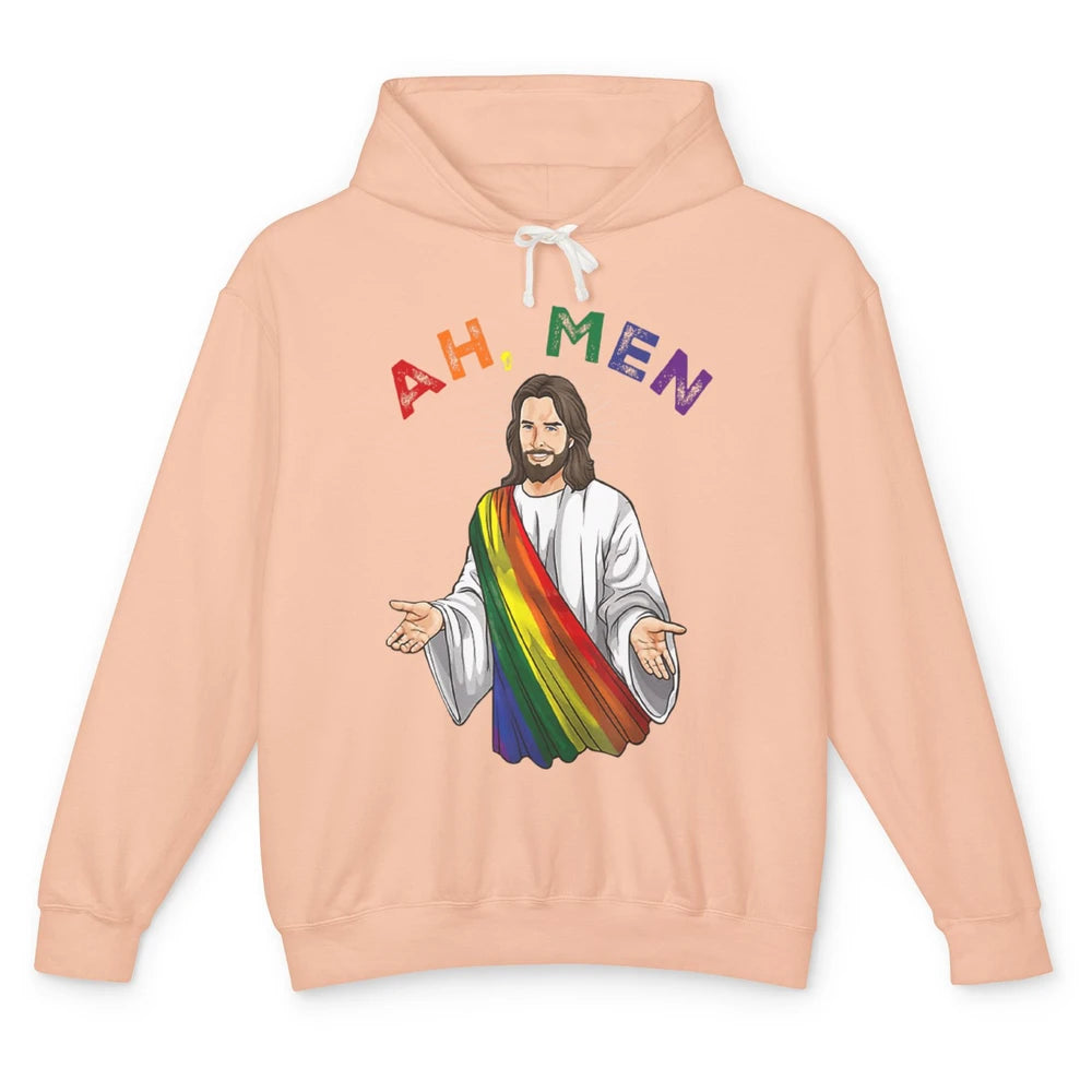 Ah Men LGBT Gay Pride Jesus Christian God Rainbow Flag Love Unisex Lightweight Hoodie