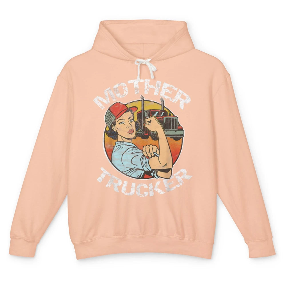 Retro Mother Trucker Truck Driver Mom Life Mothers Day Women Unisex Lightweight Hoodie