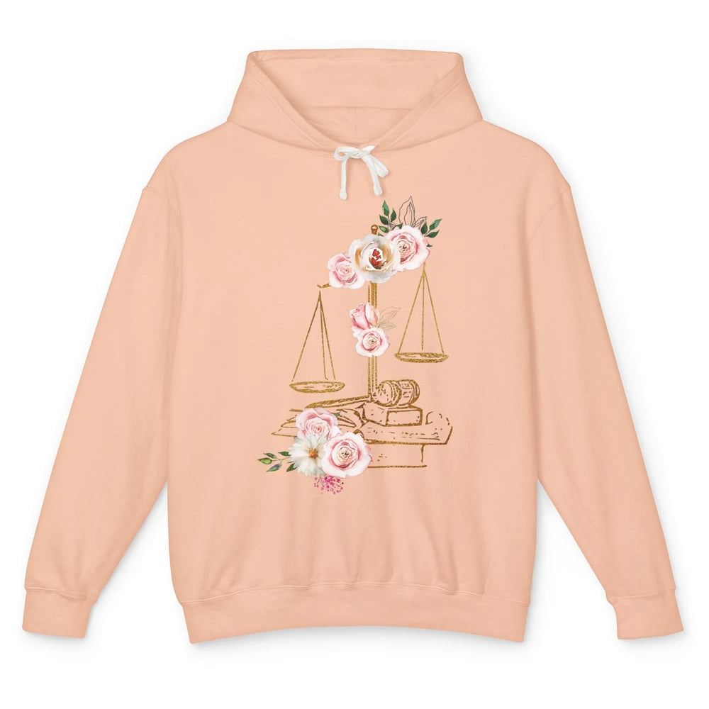 Floral Lawyer Office Scales Roses Justice Fair Law School Unisex Lightweight Hoodie