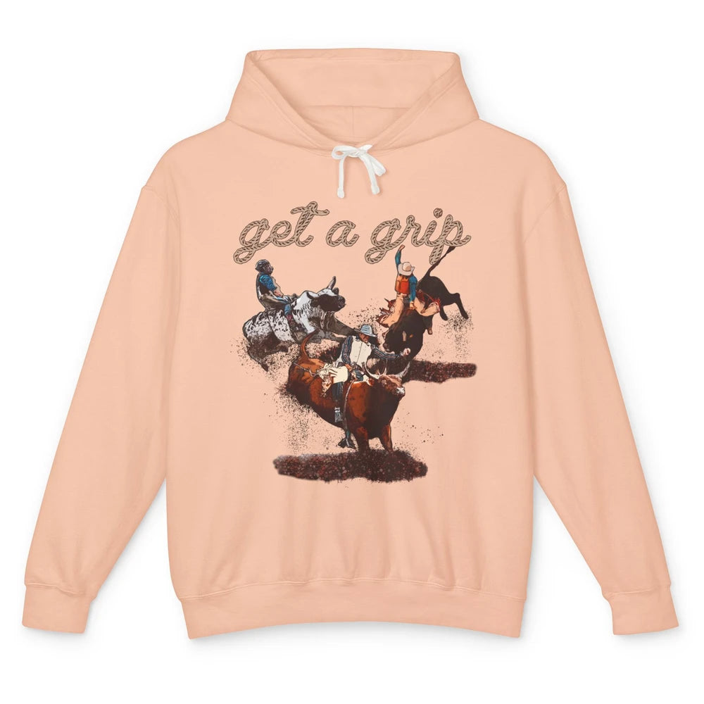 Rodeo Dad Bull Rider Get a Grip Western Country Cowboy Gift Unisex Lightweight Hoodie