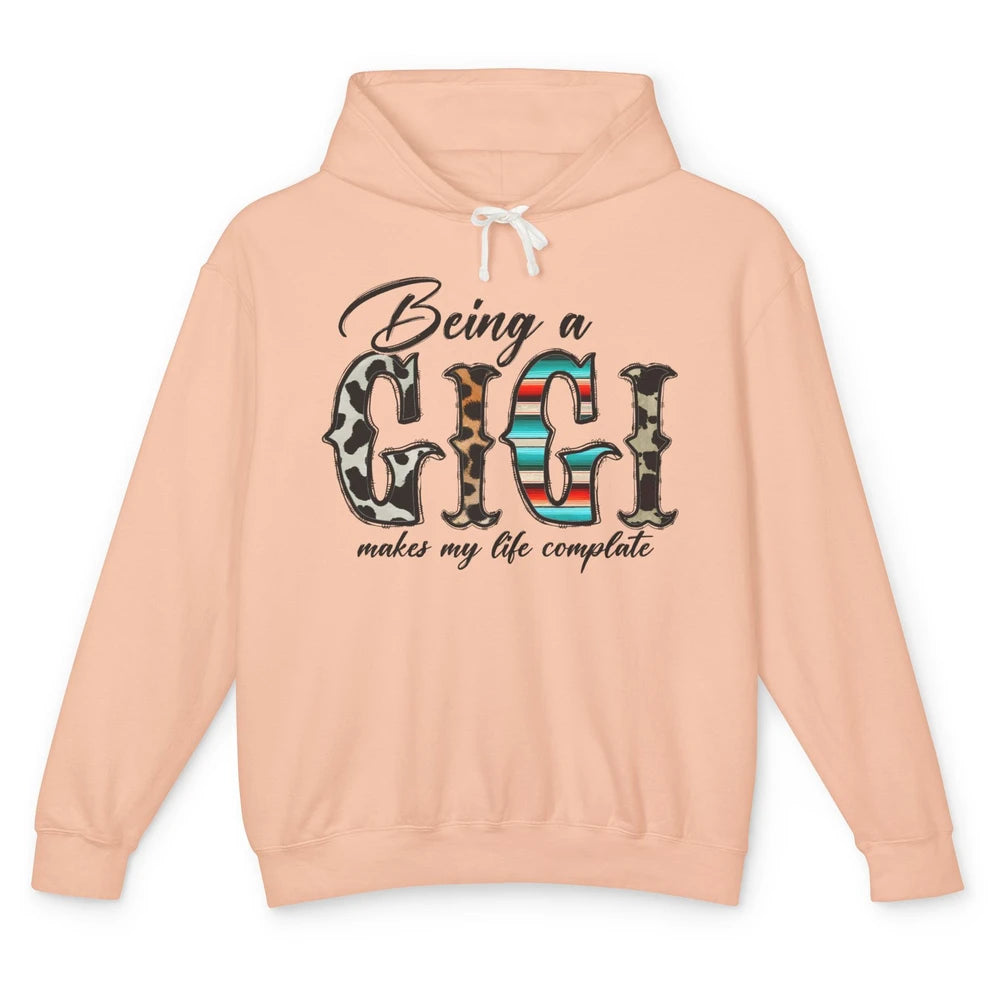 Leopard Being A Gigi Makes My Life Complete Grandma Western Unisex Lightweight Hoodie