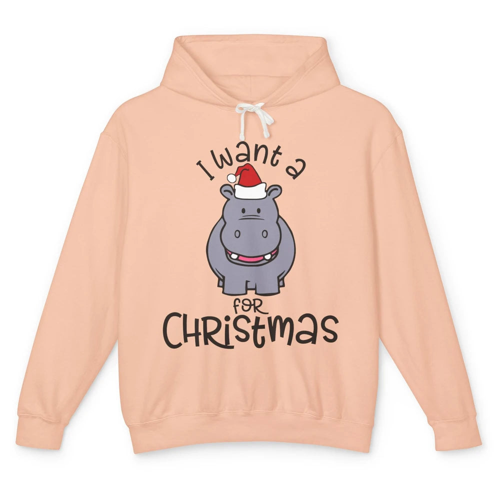 Funny I Want A Hippopotamus For Christmas Tree Hippo Santa Unisex Lightweight Hoodie