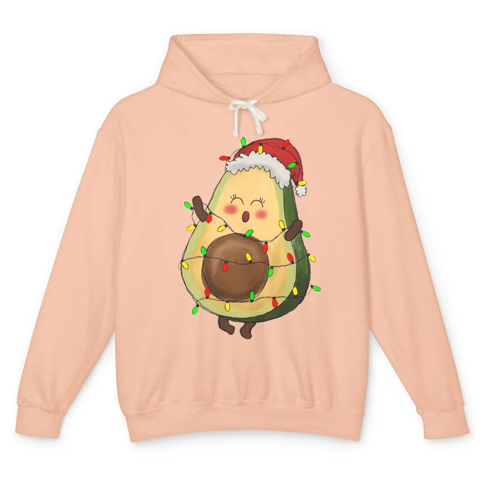 Avocado Santa Cute Avocado Christmas Lights Xmas Vegan Gift Unisex Lightweight Hoodie