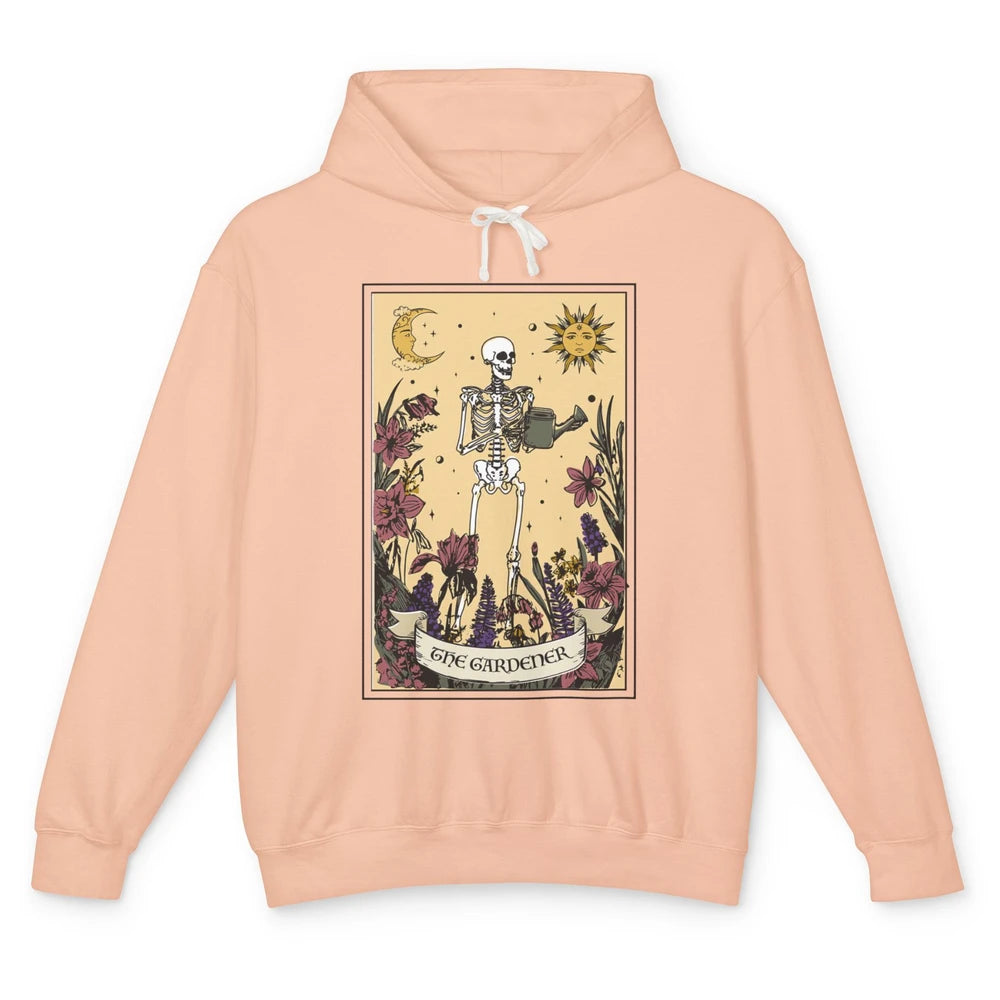 Retro Skeleton The Gardener Tarot Card Plant Lady Halloween Unisex Lightweight Hoodie