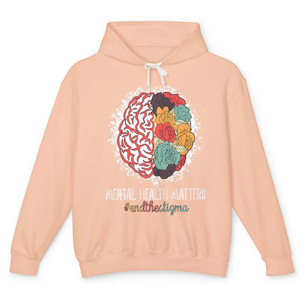 End The Stigma Floral Brain Therapy Mental Health Matters Unisex Lightweight Hoodie