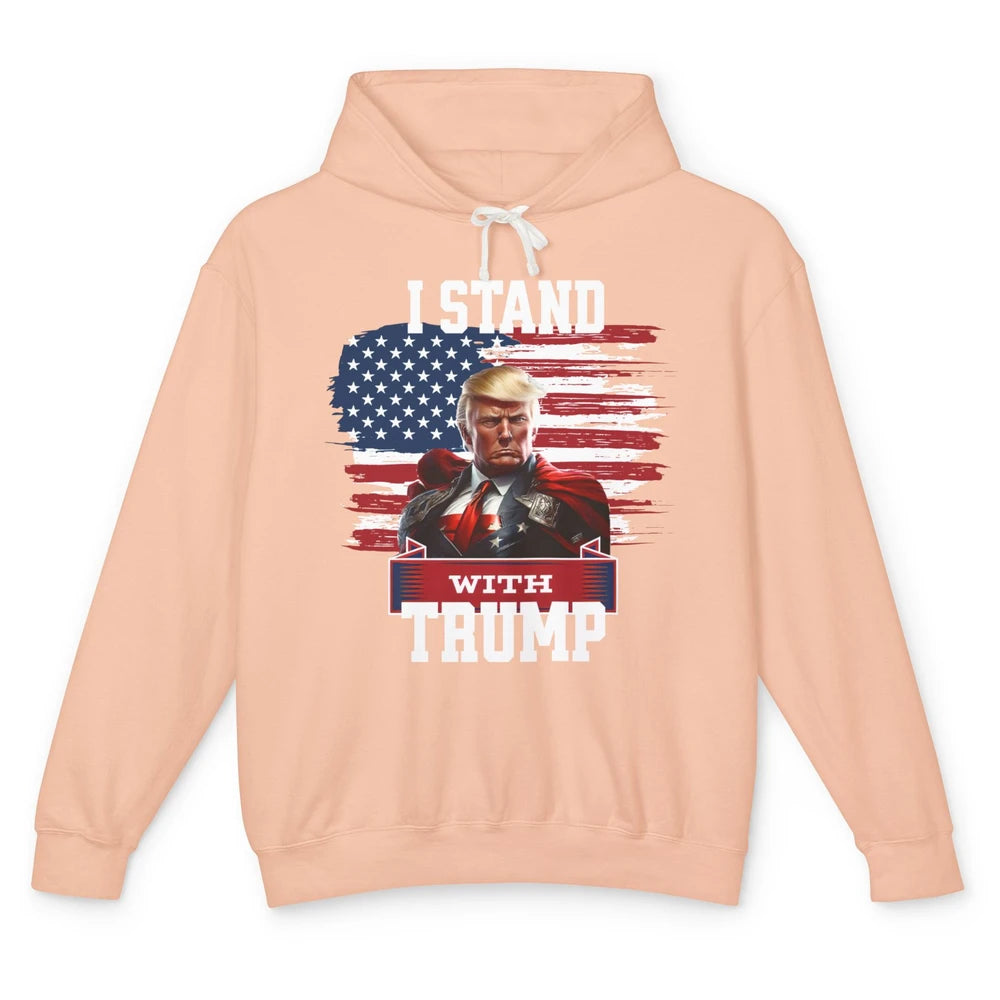 Retro US Flag I Stand With Donald Trump Return 2024 Patriot Unisex Lightweight Hoodie