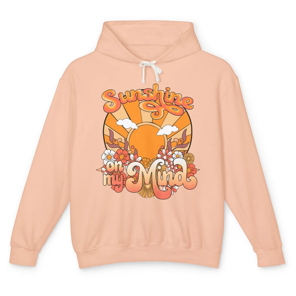 Retro Sunshine on my Mind Groovy Sunset Wildflowers Positive Unisex Lightweight Hoodie