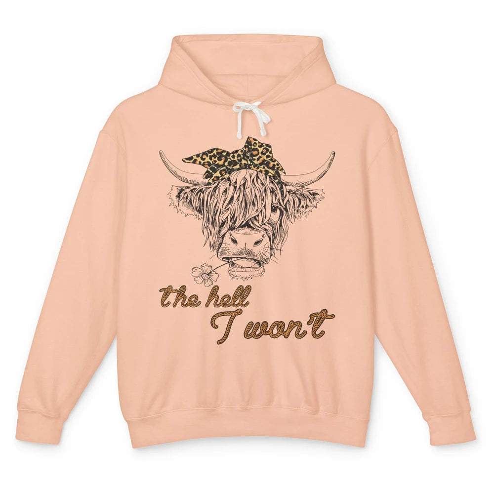 Funny Highland Cow Bandana The Hell I Won't Western Country Unisex Lightweight Hoodie