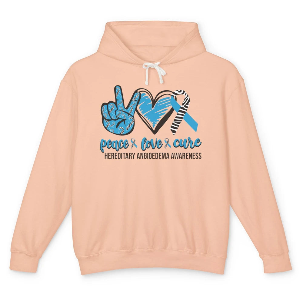 Hereditary Angioedema Peace Love Cure Blue Zebra Ribbon Unisex Lightweight Hoodie