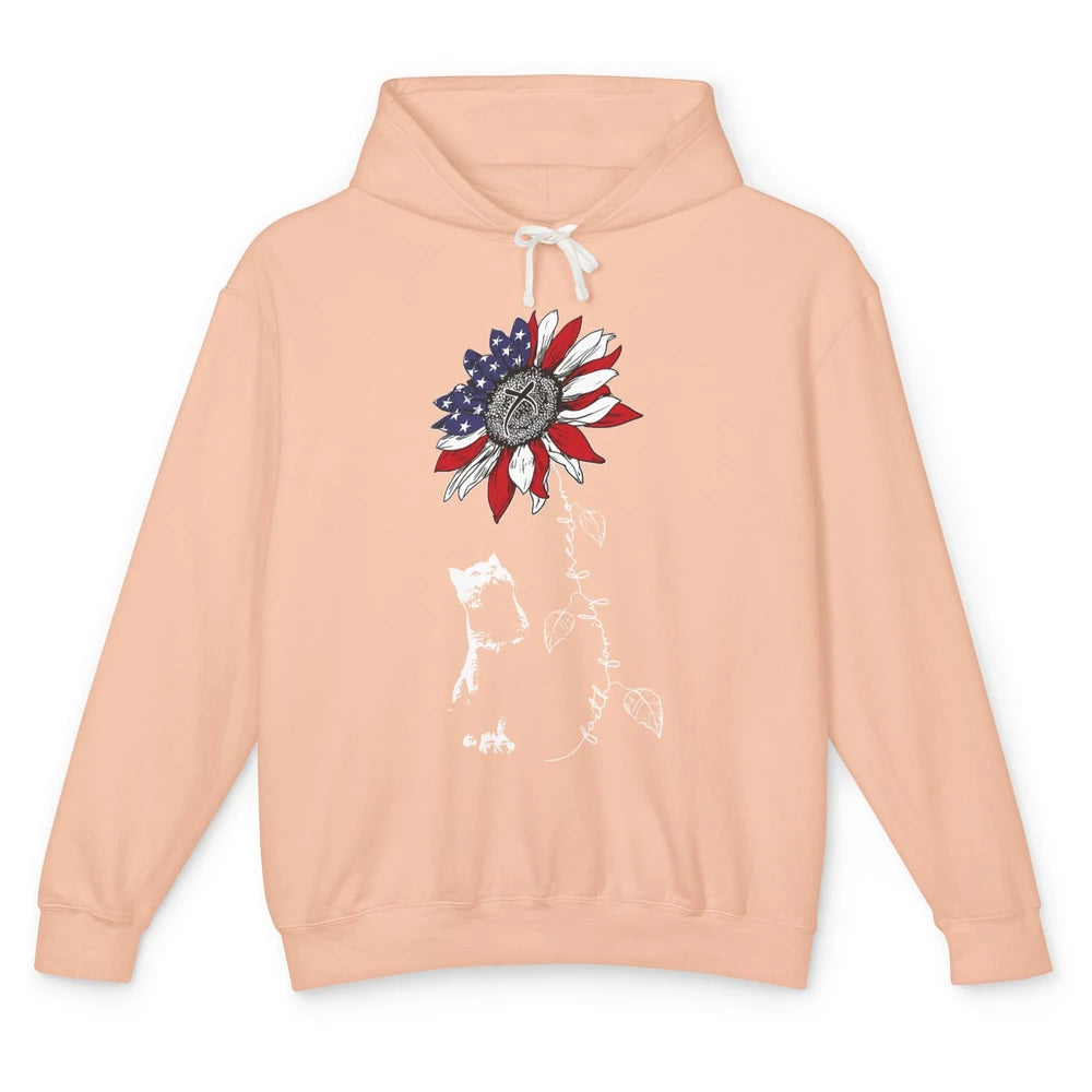 Cat Sunflower 4th Of July Patriotic Faith Family Freedom Unisex Lightweight Hoodie