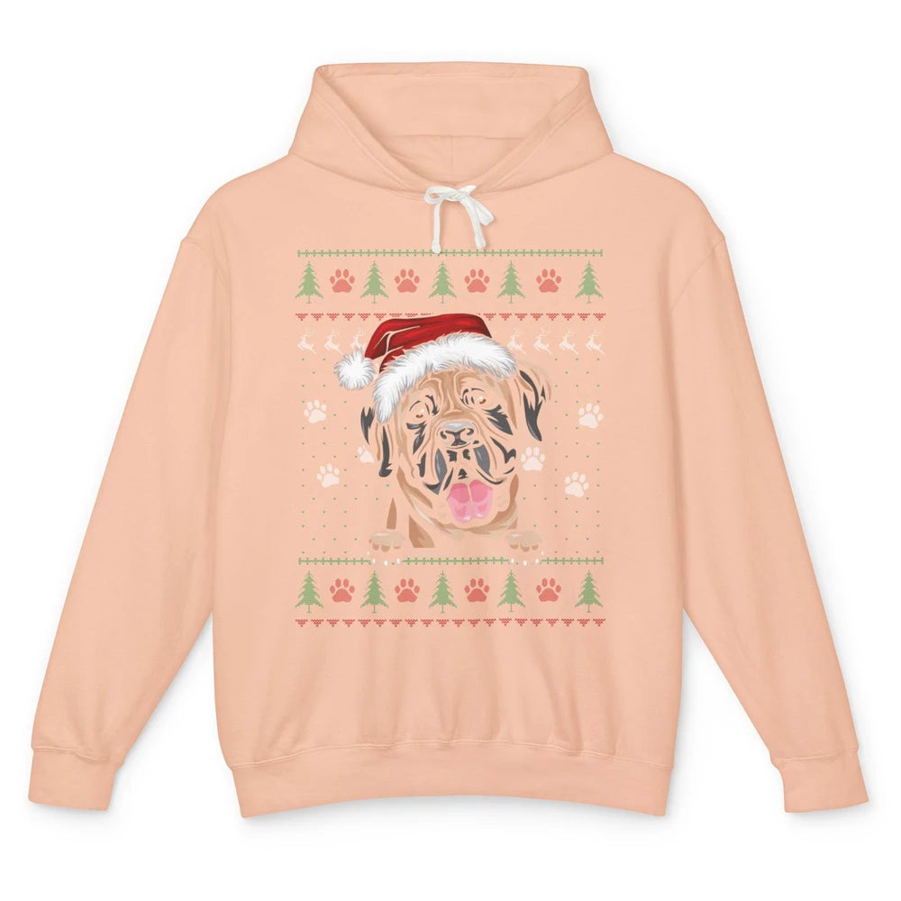 Merry Christmas Cute Santa Hat English Mastiff Dog Ugly Xmas Unisex Lightweight Hoodie