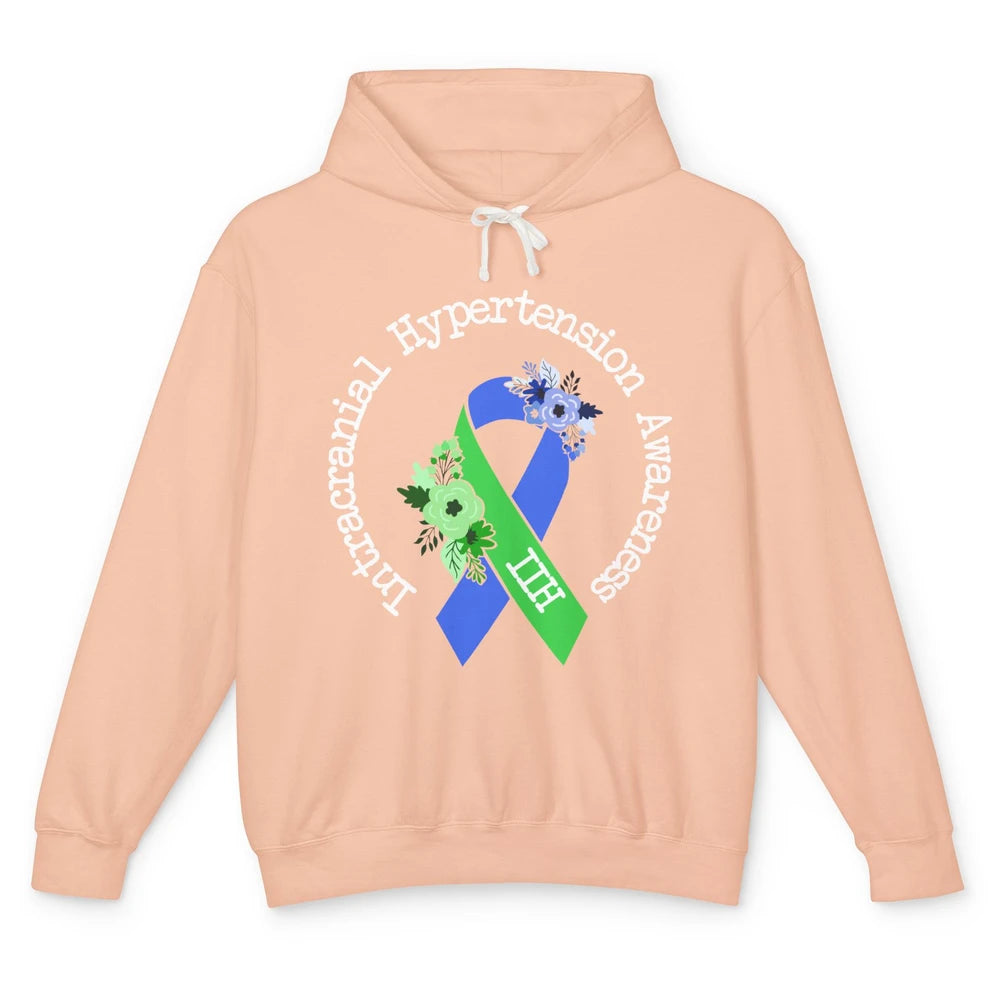 Intracranial Hypertension IIH Awareness Blue Green Ribbon Unisex Lightweight Hoodie