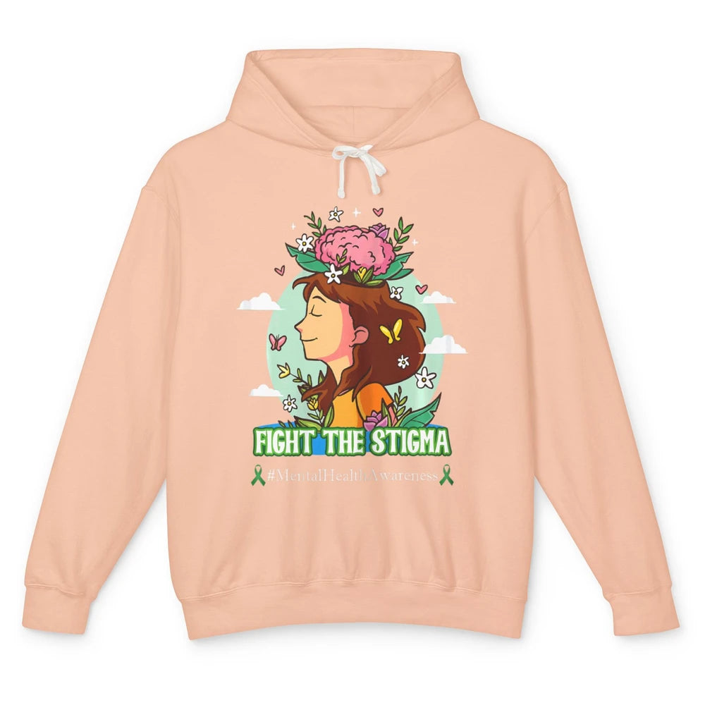 Fight The Stigma Floral Woman Brain Mental Health Matters Unisex Lightweight Hoodie