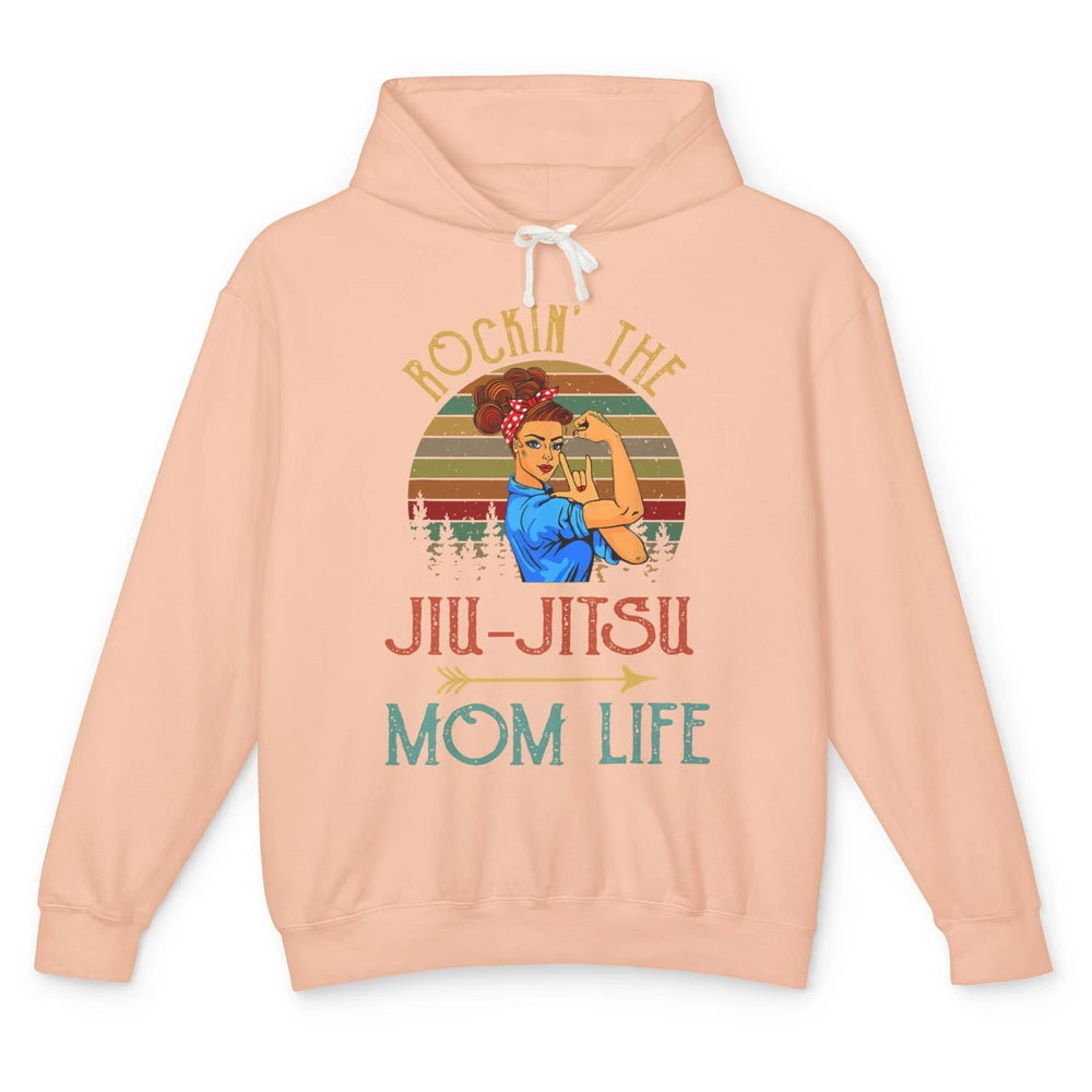 Vintage Messy Bun Jiu Jitsu Mom Life Taekwondo Martial Art Unisex Lightweight Hoodie