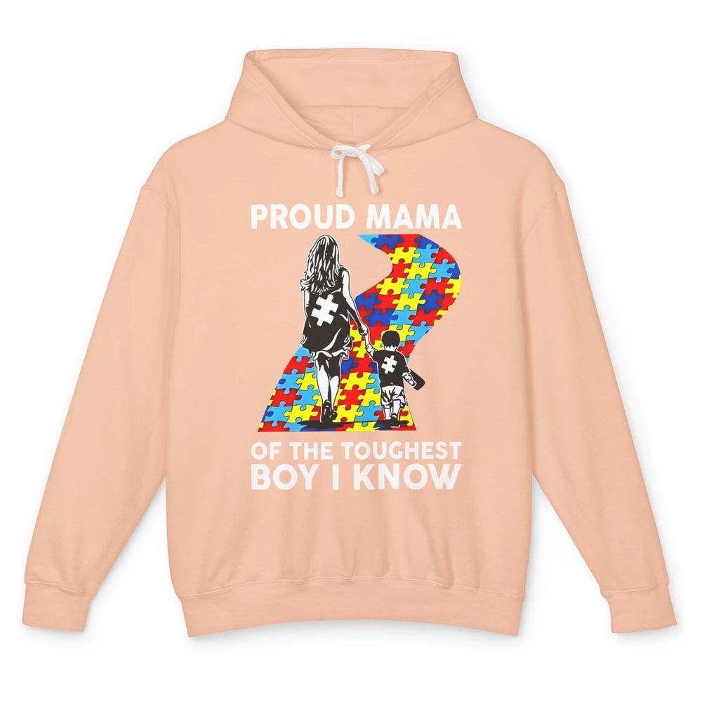 Autism Mom Proud Mama Of The Toughest Boy I Know Autism Unisex Lightweight Hoodie