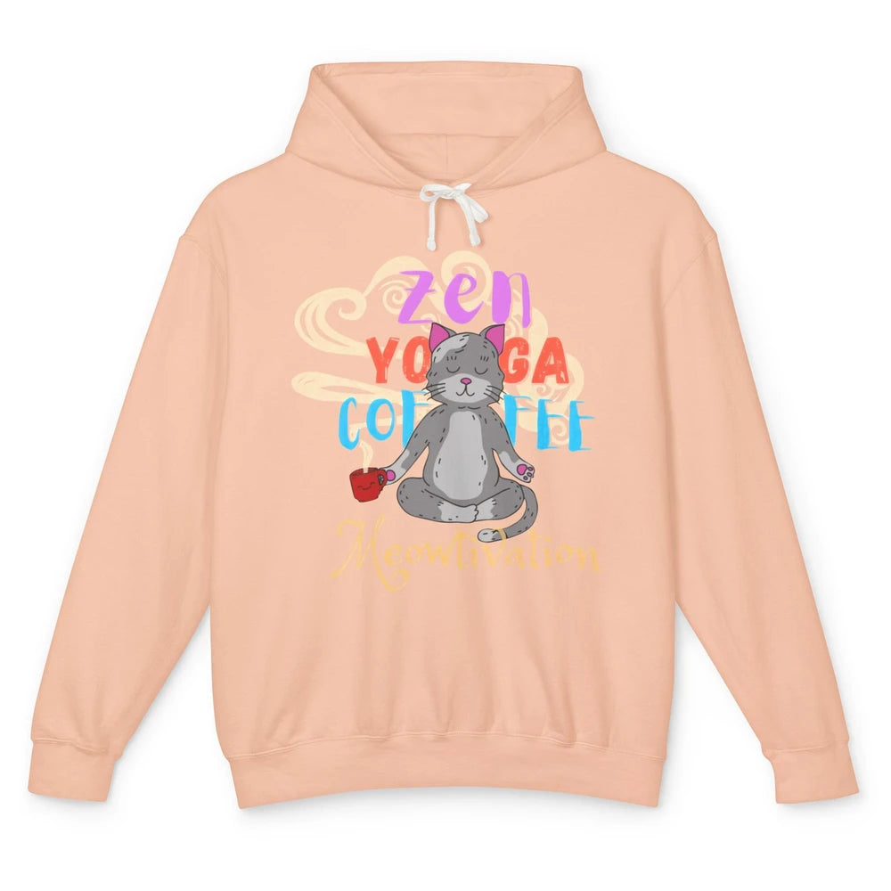 Cat Meditation Zen Yoga Coffee Cat Lovers Yoga Namaste Gift Unisex Lightweight Hoodie