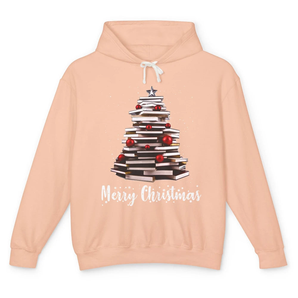 Funny Book Christmas Tree Book Reading Lovers Chritmas Gift Unisex Lightweight Hoodie