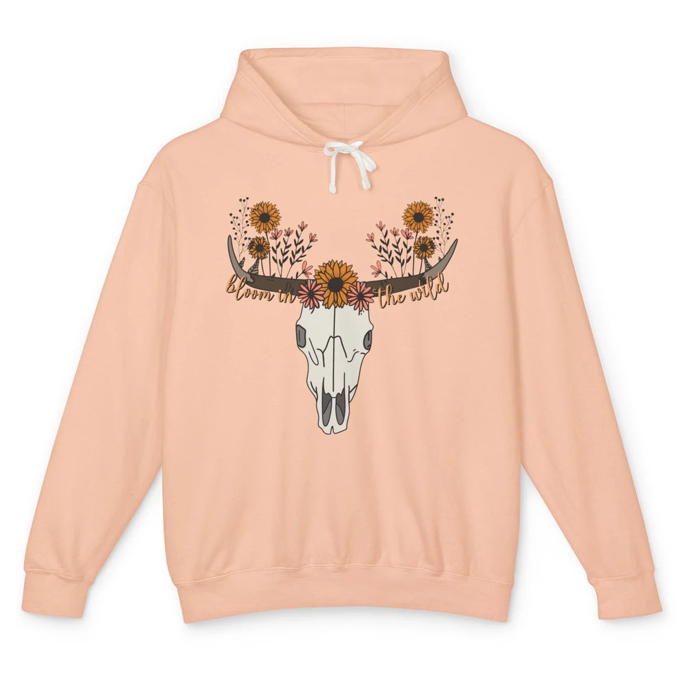 Cow Skull Bloom In The Wild Western Bull Skull Wildfloral Unisex Lightweight Hoodie