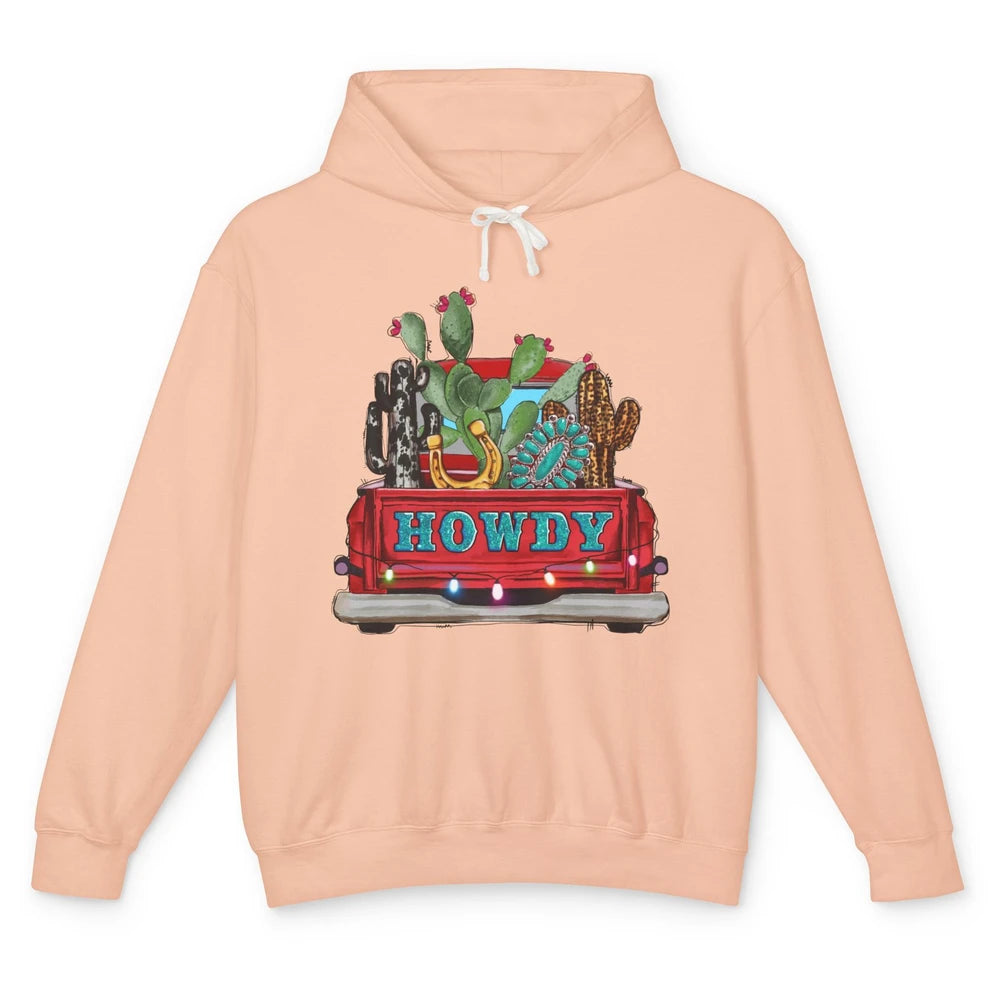 Howdy Truck Cactus Cowhide Western Christmas Gemstone Truck Unisex Lightweight Hoodie