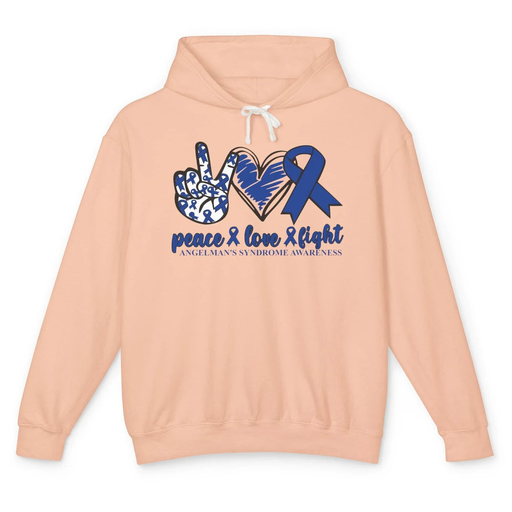 Angelman's Syndrome Awareness Blue Ribbon Peace Love Fight Unisex Lightweight Hoodie