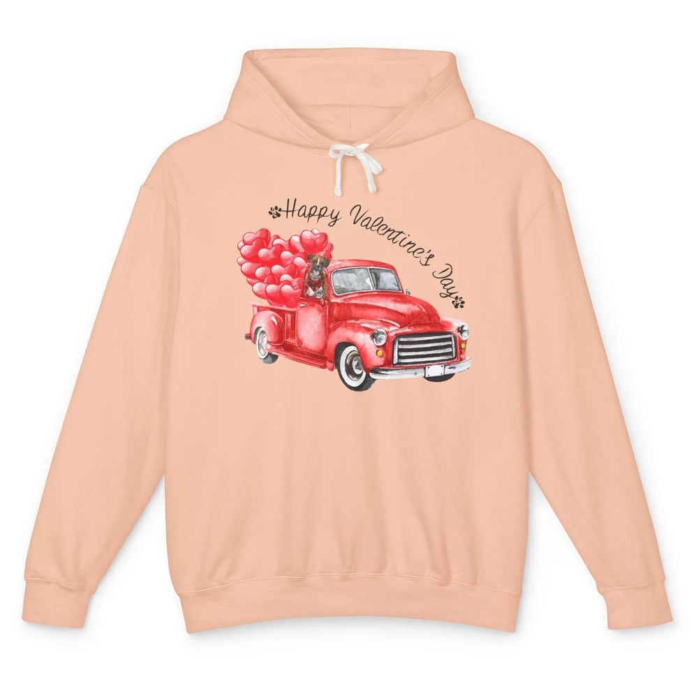 Boxer On Heart Truck Happy Valentines Day Boxer Dog Lovers Unisex Lightweight Hoodie