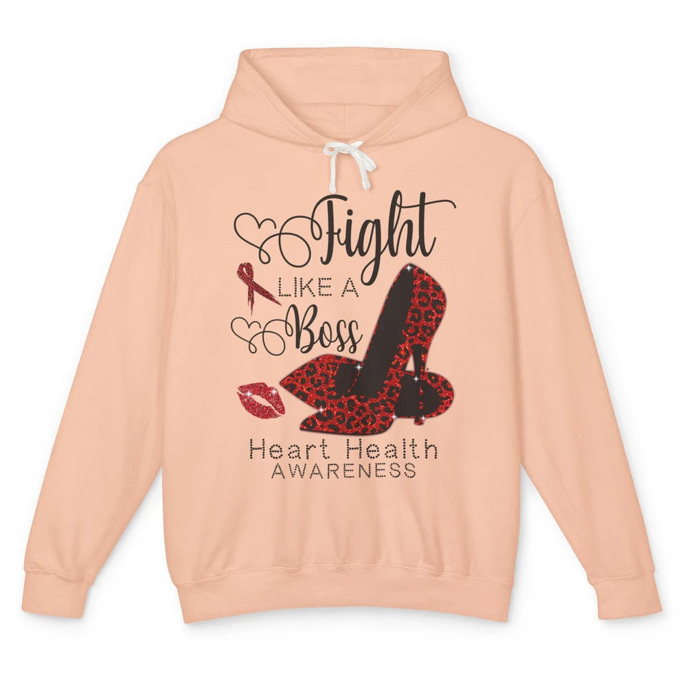 High Heel Fight Like Boss Red Ribbon Heart Health Awareness Unisex Lightweight Hoodie