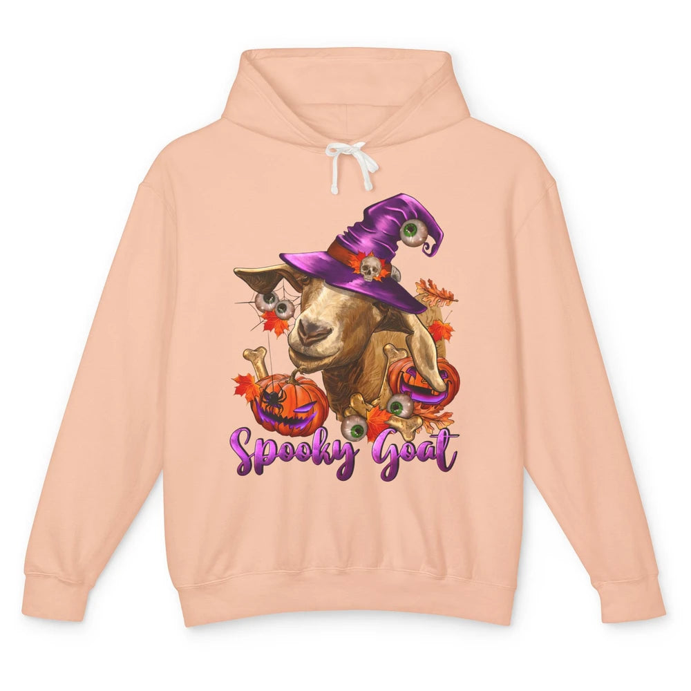 Funny Goat Witch Pumpkin Fall Leaves Halloween Goat Mom Unisex Lightweight Hoodie